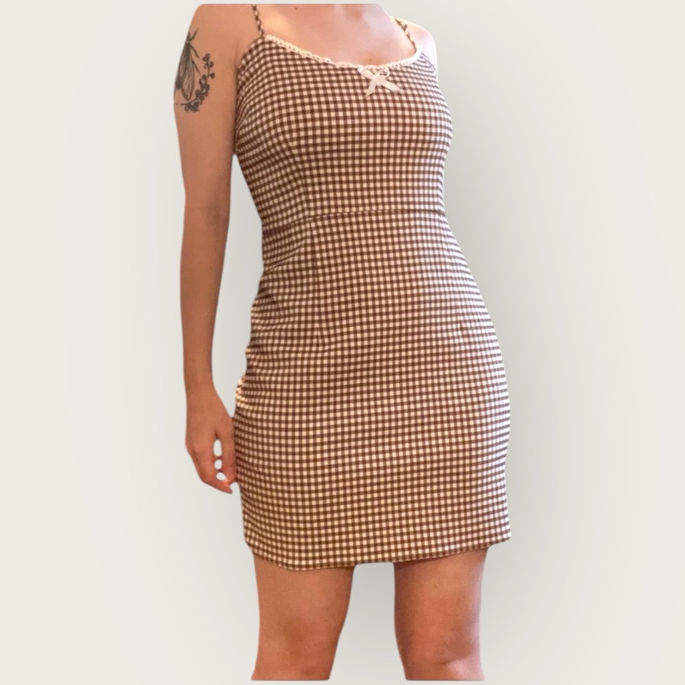 Urban Outfitters Brown Checkered Tahoe Mini Dress size medium